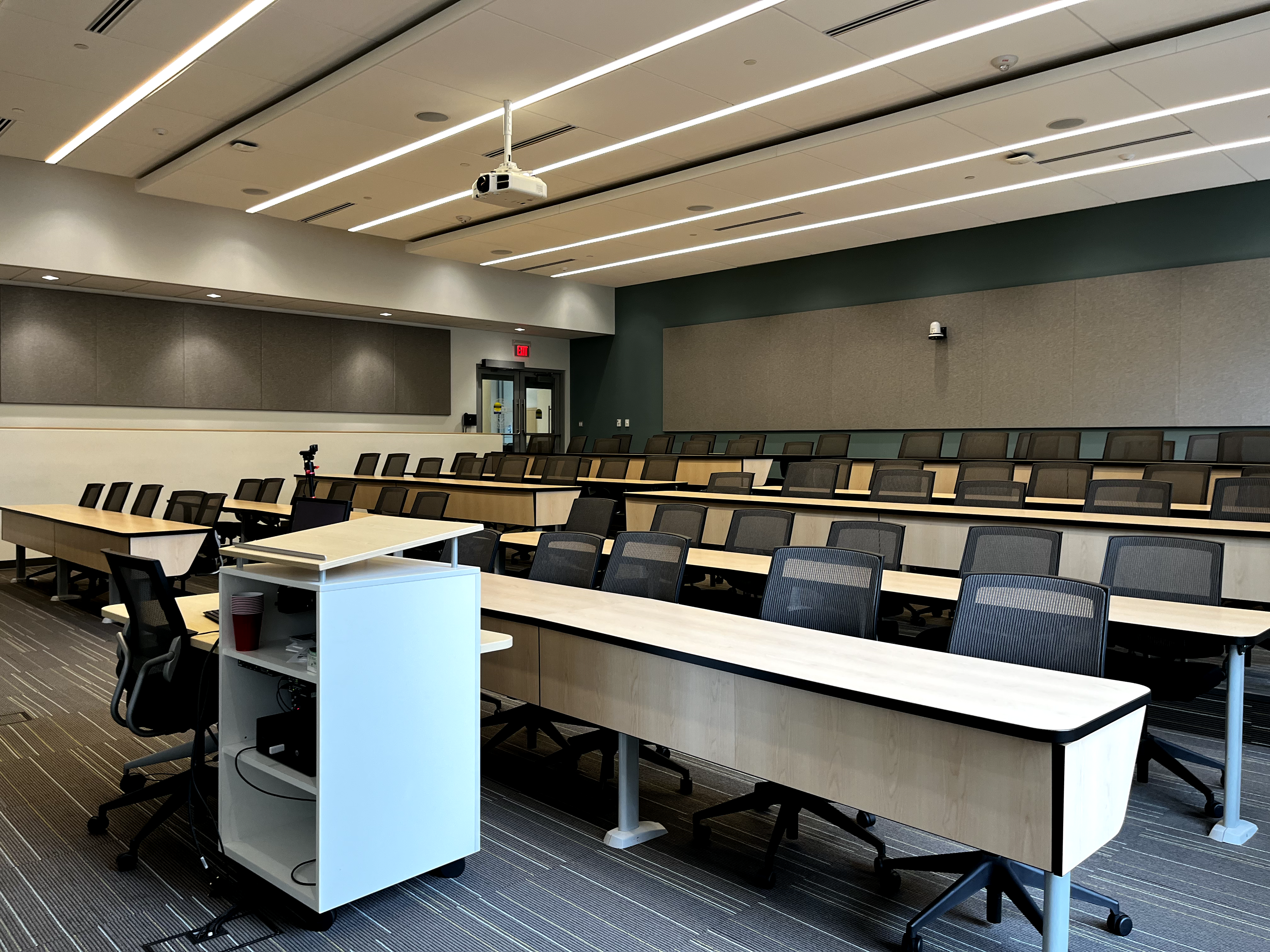 Large, tiered classroom in the Payden Academic Center