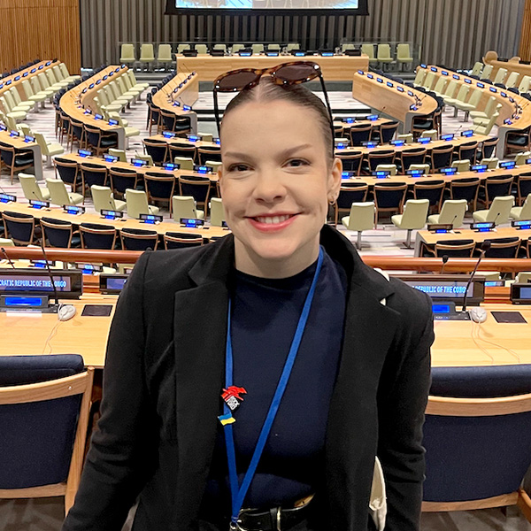 Photo of Lauren Woodhouse '26 at the United Nations